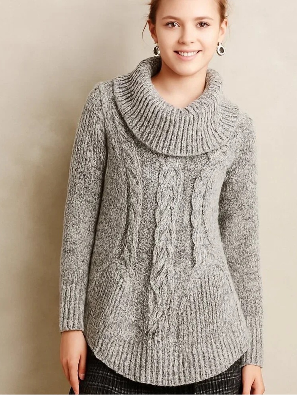 ANTHROPOLOGIE Angel of the North Wool Blend Boucle Cable Knit Cowl Sweater